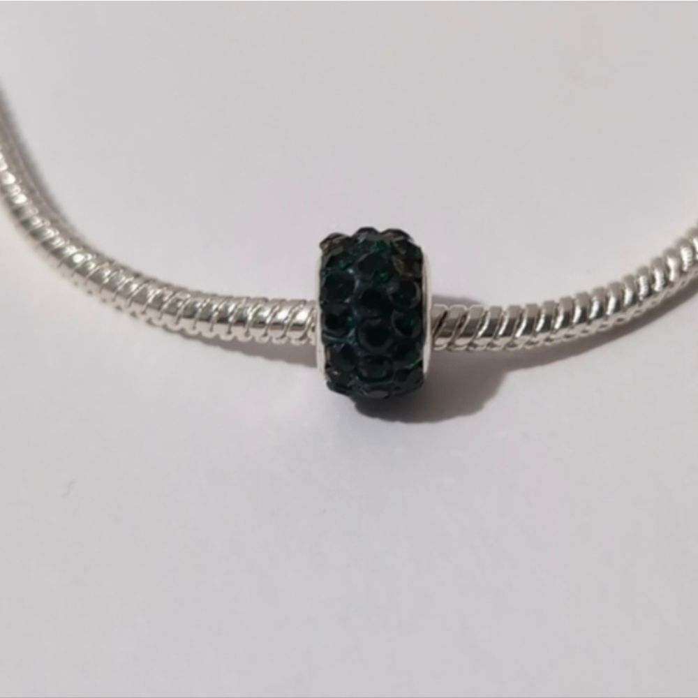Silver Emerald Green with Green Rhinestones Charm for‎ Pandora Style Bracelet